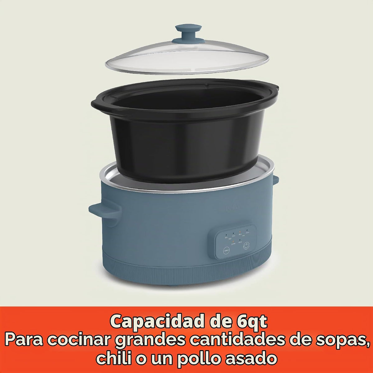 bella - Olla de cocción lenta programable de 6.0 cuartos de galón, revestimiento antiadherente de cerámica, temperatura ajustable y tiempos de cocción, olla de cerámica apta para lavavajillas y tapa