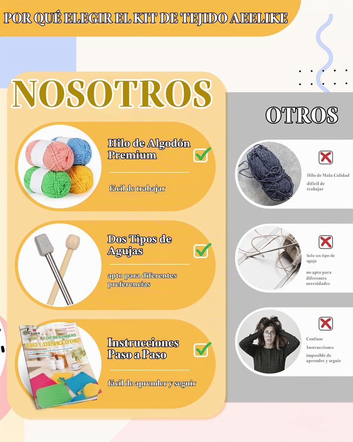 Aeelike Kit de tejido para adultos principiantes, juego de punto de paño de