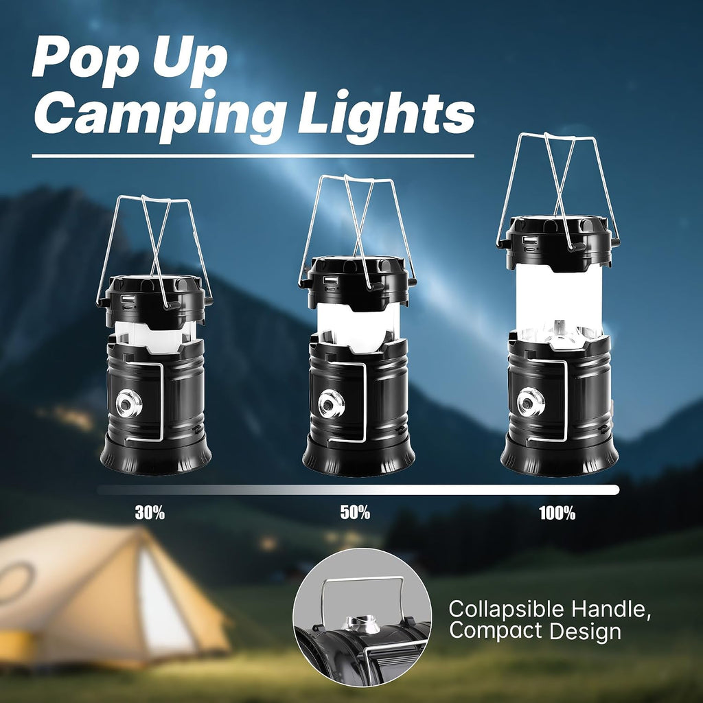 Lámpara Lichamp Linterna solar plegable portátil para campamento, linterna LED recargable por USB, kits de supervivencia para cortes de energía, suministros de huracán, emergencia, interior y exterior