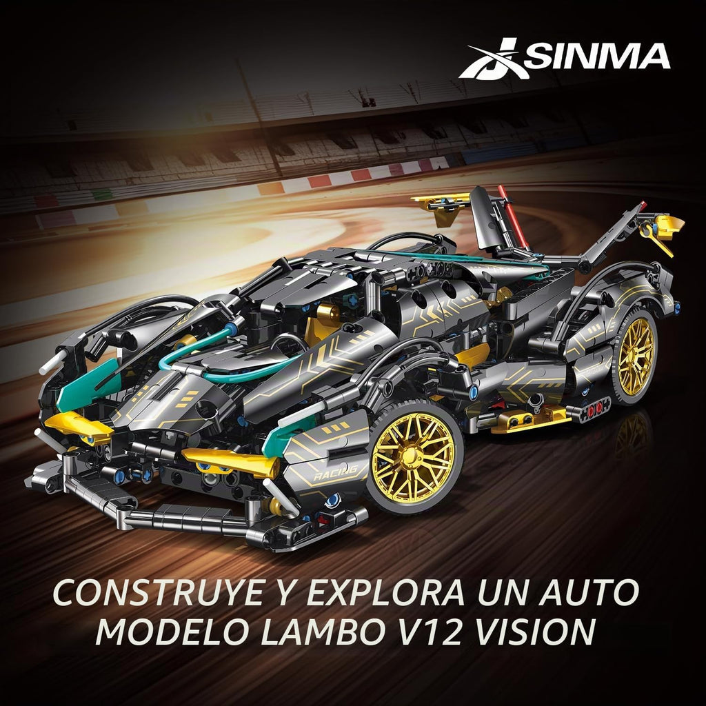 JSINMA Technic Sports Car Building Blocks Juguetes para niños o adultos Kits 1:14 MOC Lambo V12 Juego de construcción Speed Champions Racing Modelo de vehículo para niños de 10, 12 y 14 años (1012 piezas)