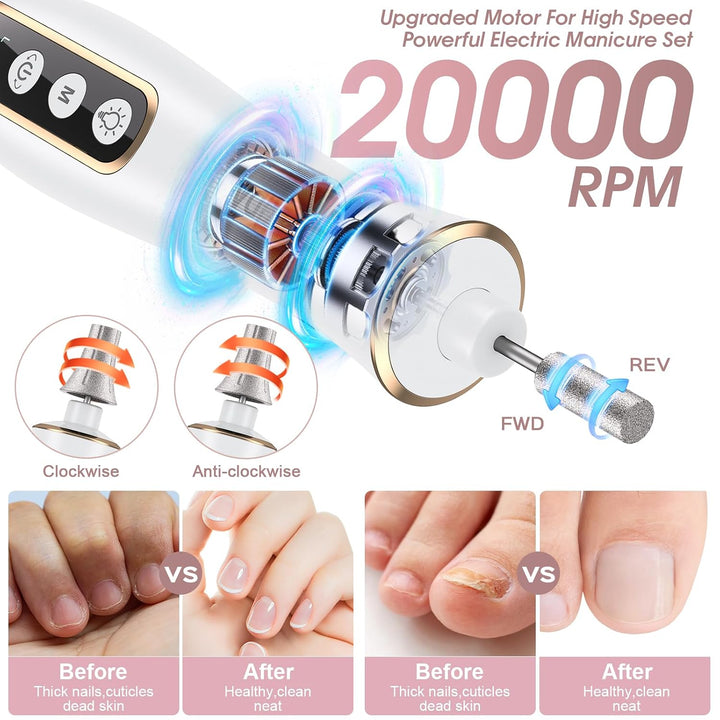 Kit Profesional de Manicura y Pedicura, Taladro Eléctrico Inalámbri...