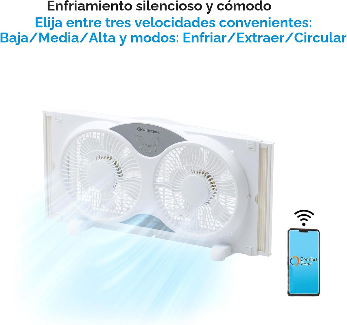Comfort Zone Ventilador de ventana doble WiFi inteligente de 9 pulg...