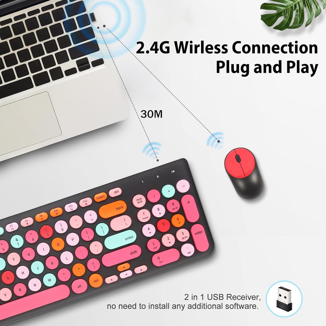 Combo de teclado y mouse inalámbricos, teclado retro de máquina de...