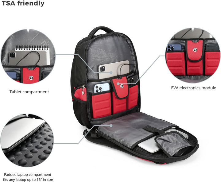 Mochila de diseño Swissdigital Circuit para hombres, Negro\/Rojo, 1...