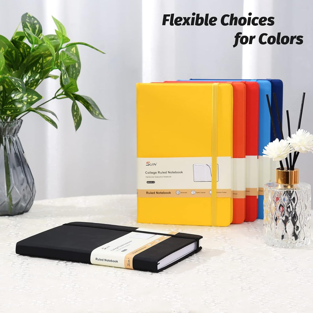 Cuadernos de diario de tapa dura, cuadernos de diario rayados A5 para escribir de 200 páginas, 8.2 x 5.5 pulgadas, cuadernos clásicos rayados para trabajo/viajes/universidad (Negro - Paquete de 6