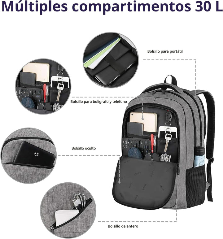 MATEIN Mochila de viaje para laptop, mochila de trabajo de 17 pulga...