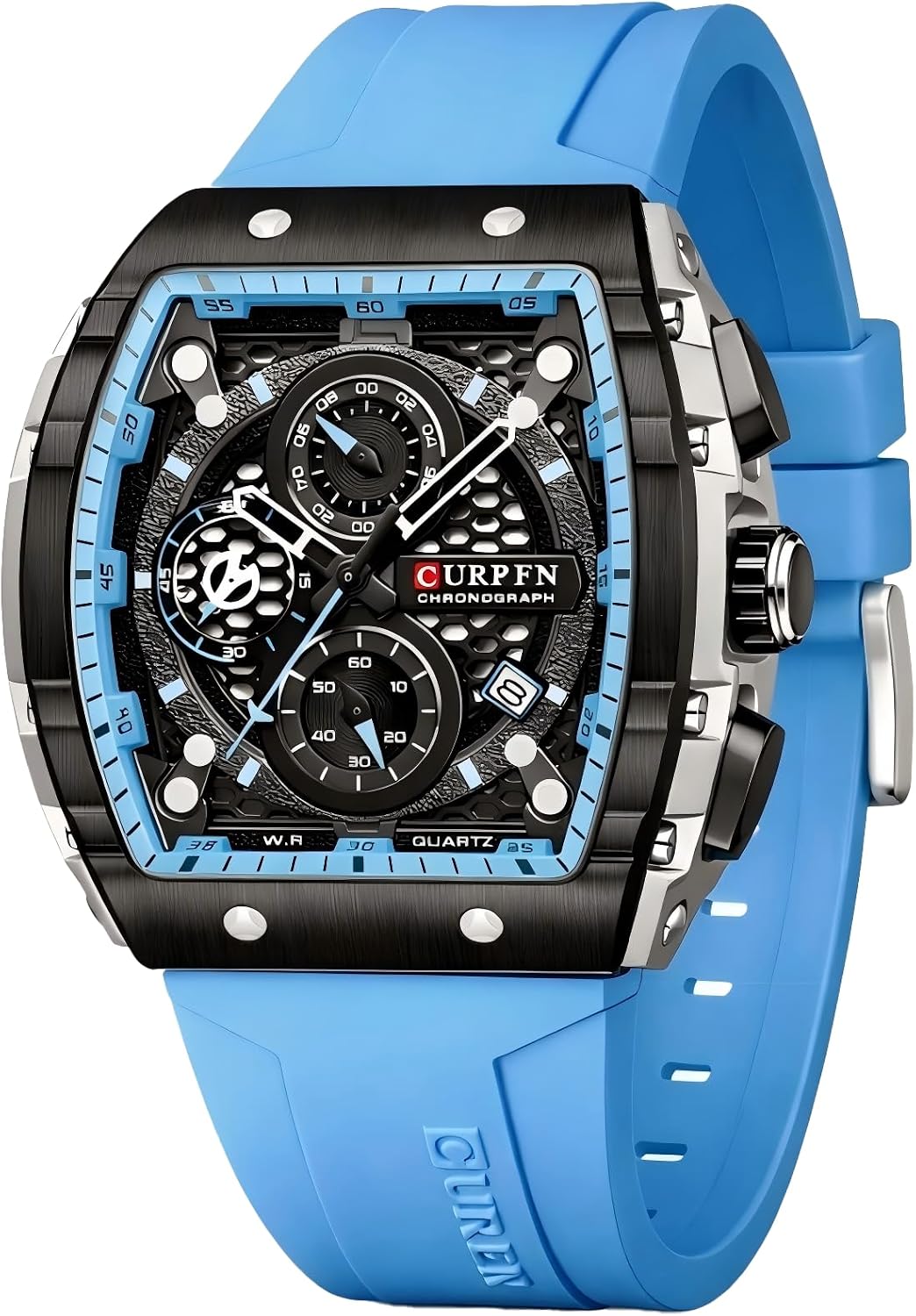 PASOY Reloj cronógrafo para hombre, cara grande, caja Tonneau, correa de