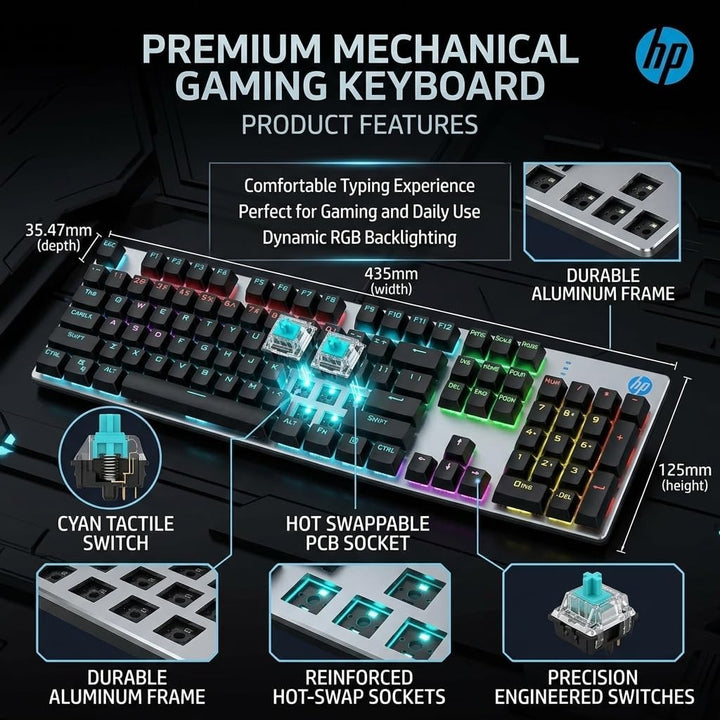 HP GK400F Teclado mecánico con cable para juegos, USB con cable de...