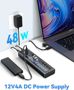 Leinsis, KZW-U10217B, hub USB 3.2 de 10 puertos, alimentado