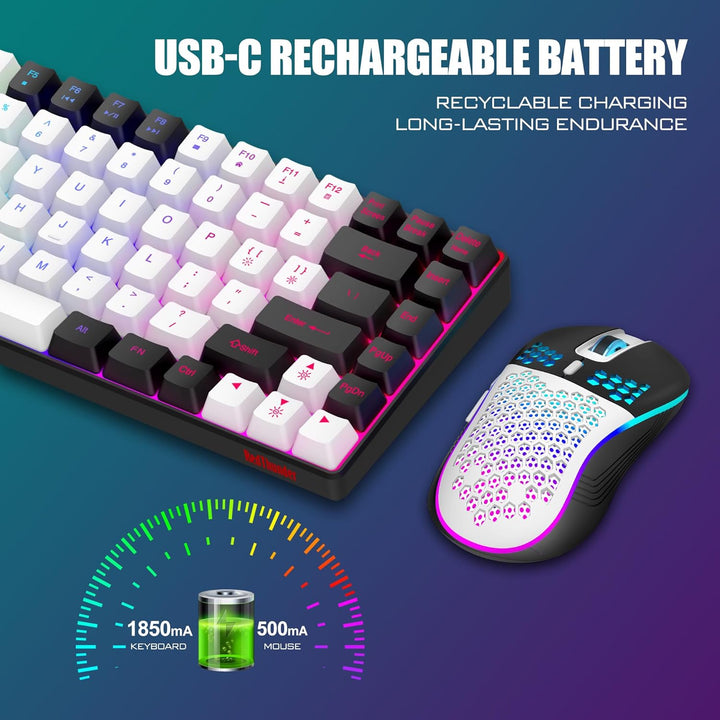 RedThunder K84 Combo de teclado y mouse inalámbricos, batería recar...