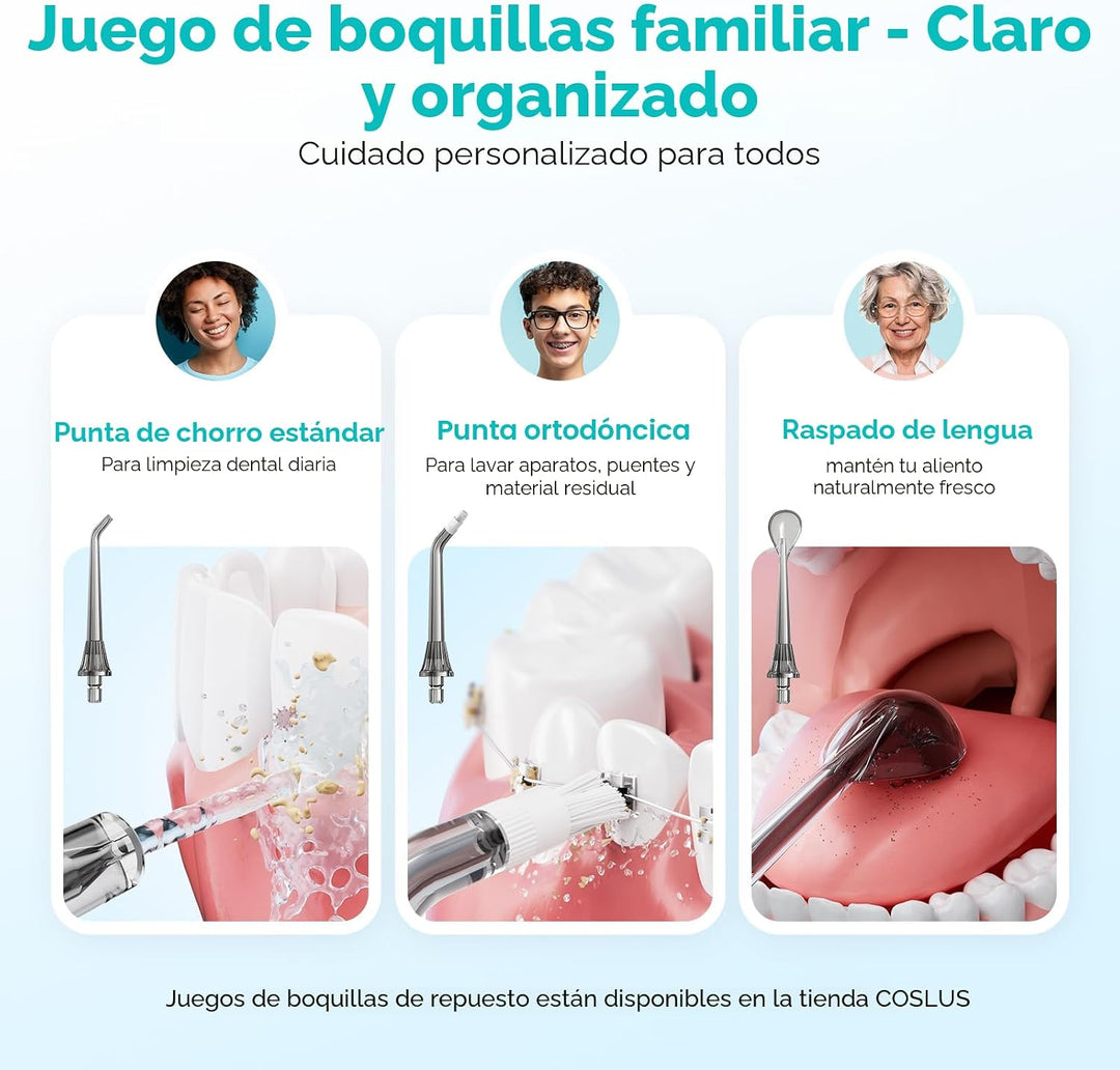 COSLUS Irrigador de agua portátil para dientes: 3 modos y 6 ajustes...