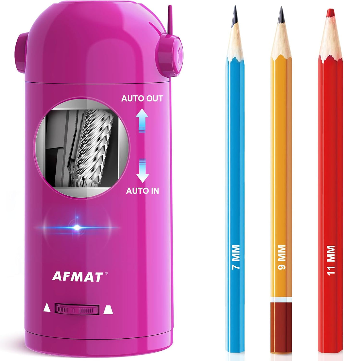 AFMAT Sacapuntas eléctrico PSX5 para aula, sacapuntas automático para niños y lápices de colores, jumbo de 0.276-0.5 in, 3 ajustes de nitidez, sacapuntas robot inalámbrico recargable para profesores