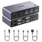 Interruptor KVM USB C de 8K a 60Hz, 2 monitores, 2 computadoras, interruptor KVM de monitor dual para escritorio y laptop, 4K a 144Hz DP+HDMI DisplayPort, 4 puertos USB 3.0, carga PD de 100 W