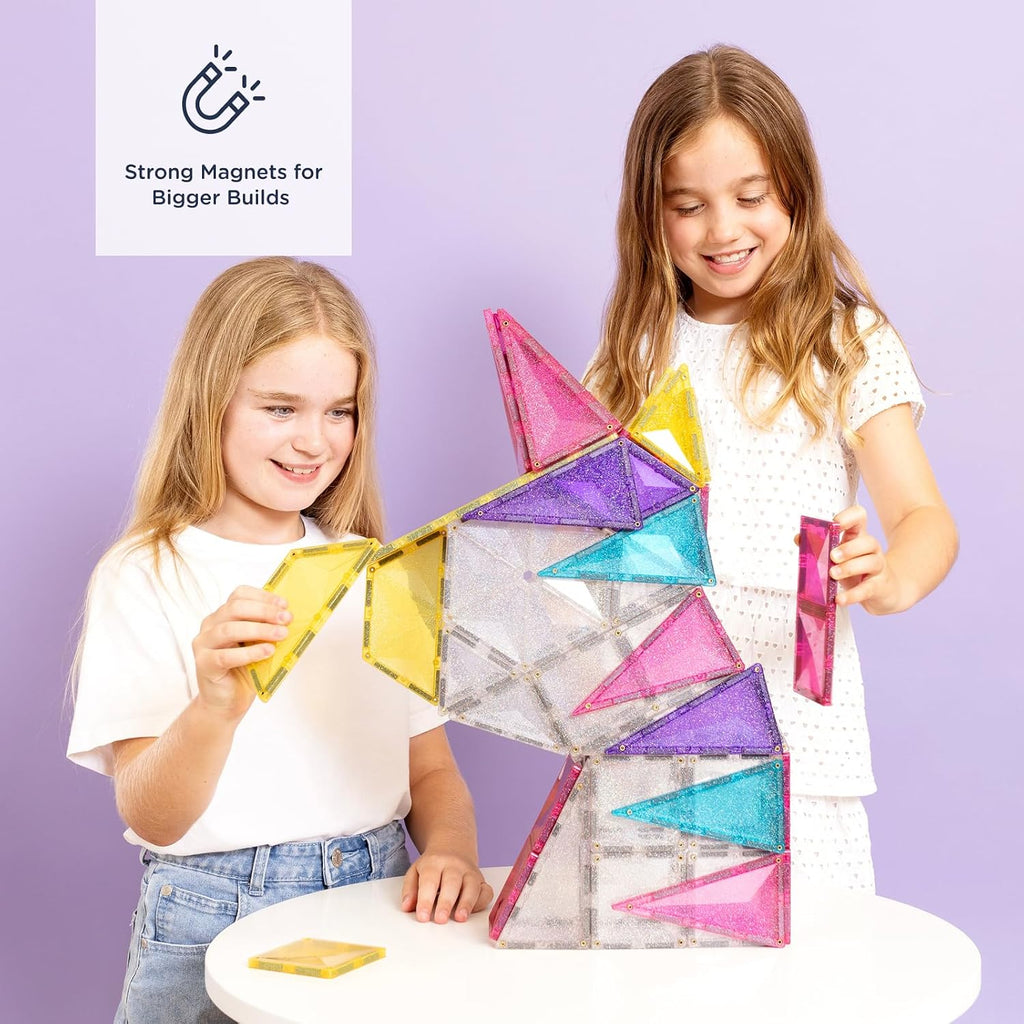 CONNETIX Paquete de unicornio con purpurina de azulejos magnéticos, 56 piezas