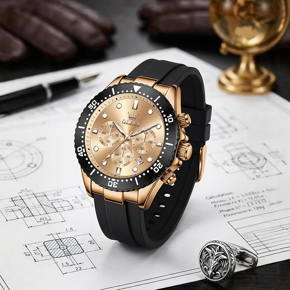 OLEVS Relojes para hombres con correa negra, Reloj cronógrafo profesional para hombres