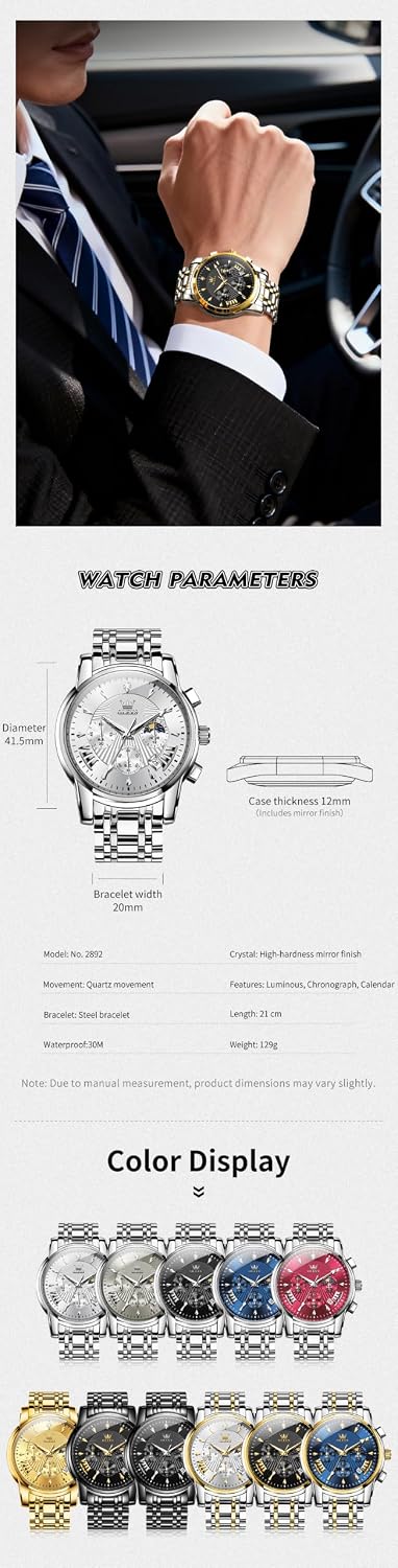 OLEVS Relojes para Hombres de Negocios de Acero Inoxidable, a Prueba de Agua, Estilo Casual Formal