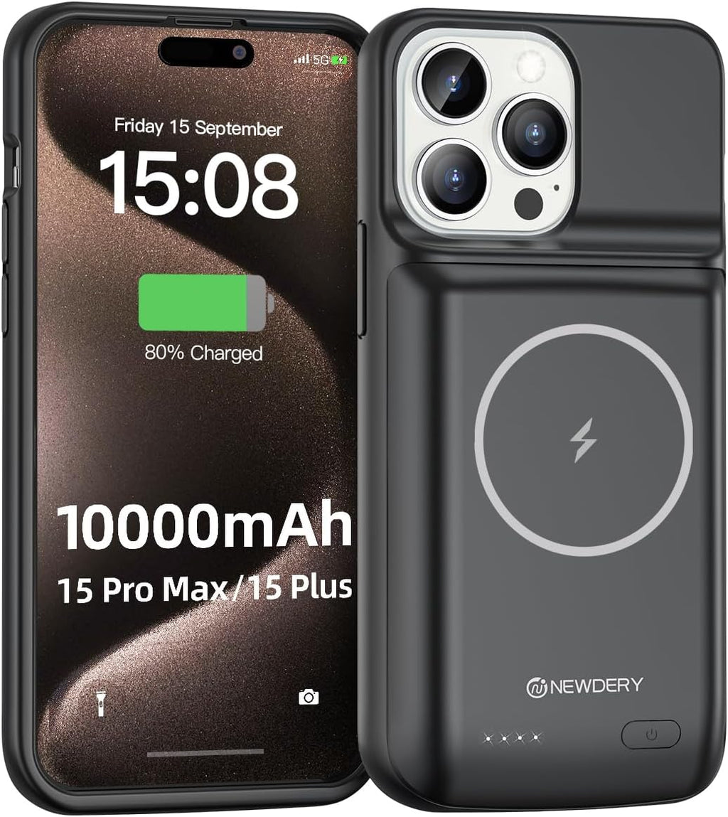NEWDERY - Funda de batería para iPhone 15 Pro Max/iPhone 15 Plus, 10000mAh