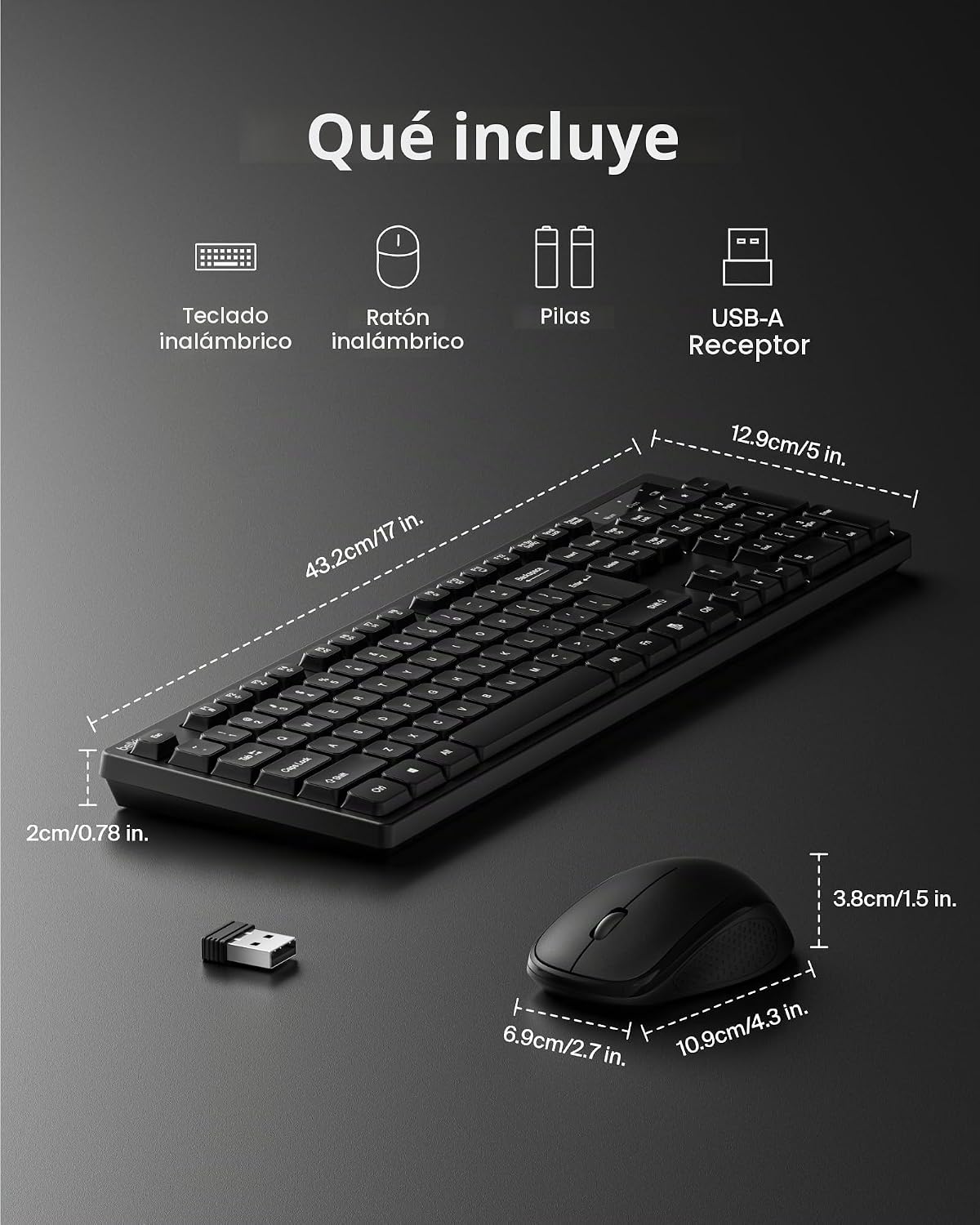 Belkin Combo de teclado y mouse inalámbricos, receptor USB-A, negro...