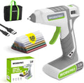 WORKPRO Pistola de pegamento caliente inalámbrica, kit de doble temperatura