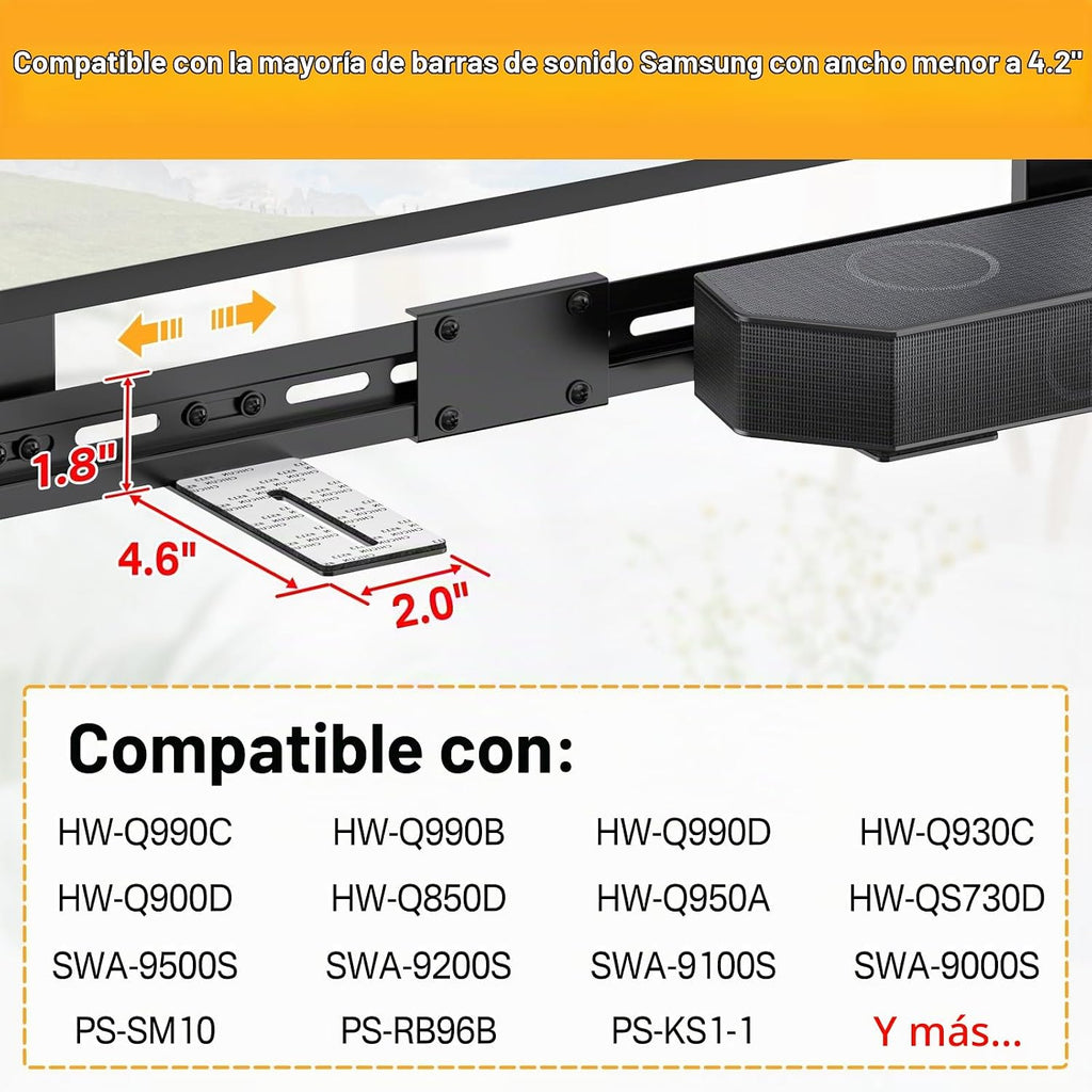 Soporte de TV para barra de sonido Samsung Soportes de TV para barra de sonido HW-Q990C/HW-Q990D/Q930C/HW-Q930B/HW-Q930D y más – Soporte ajustable en altura para montaje en barra de sonido Samsung, soportes de pared para altavoces WR y soporte remoto