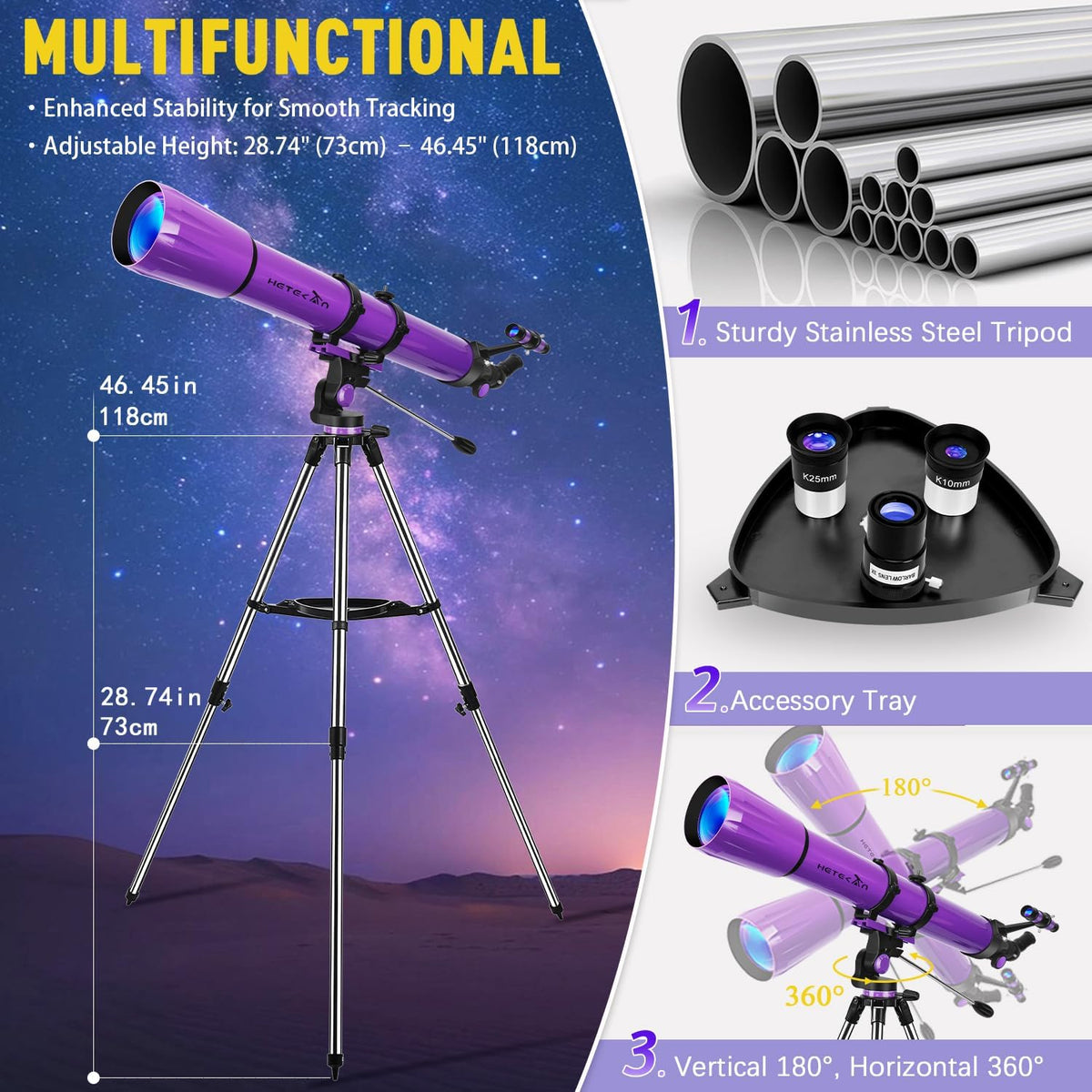 3.543 in Apertura 39.370 in, Telescopio para Adultos de Alta