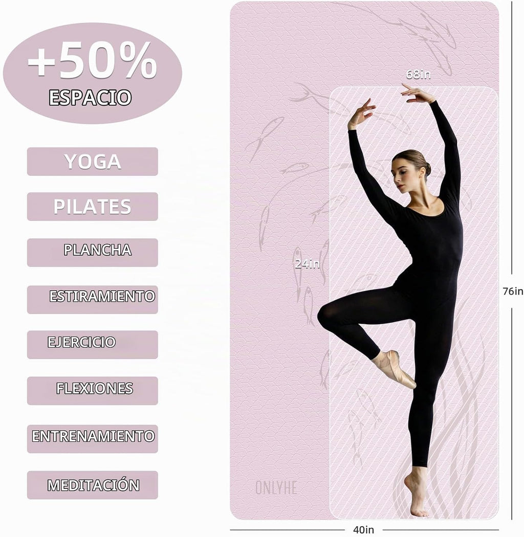 Esterilla de yoga extra ancha 76"x40"x10mm TPE antideslizante