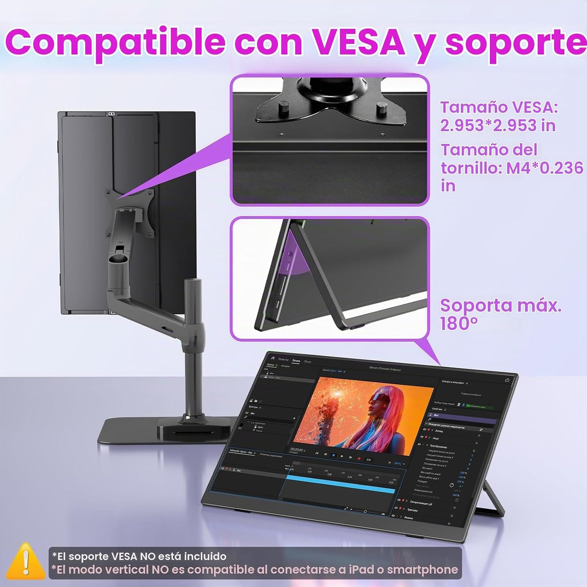 Upperizon Monitor portátil de 16 pulgadas 2K QHD 2560X1600 145% sRGB, 144Hz USB-C, 120Hz HDMI, monitor de viaje para laptop, MacBook, PC, Surface PS5 Xbox, pantalla externa con soporte y altavoz compatible con VESA