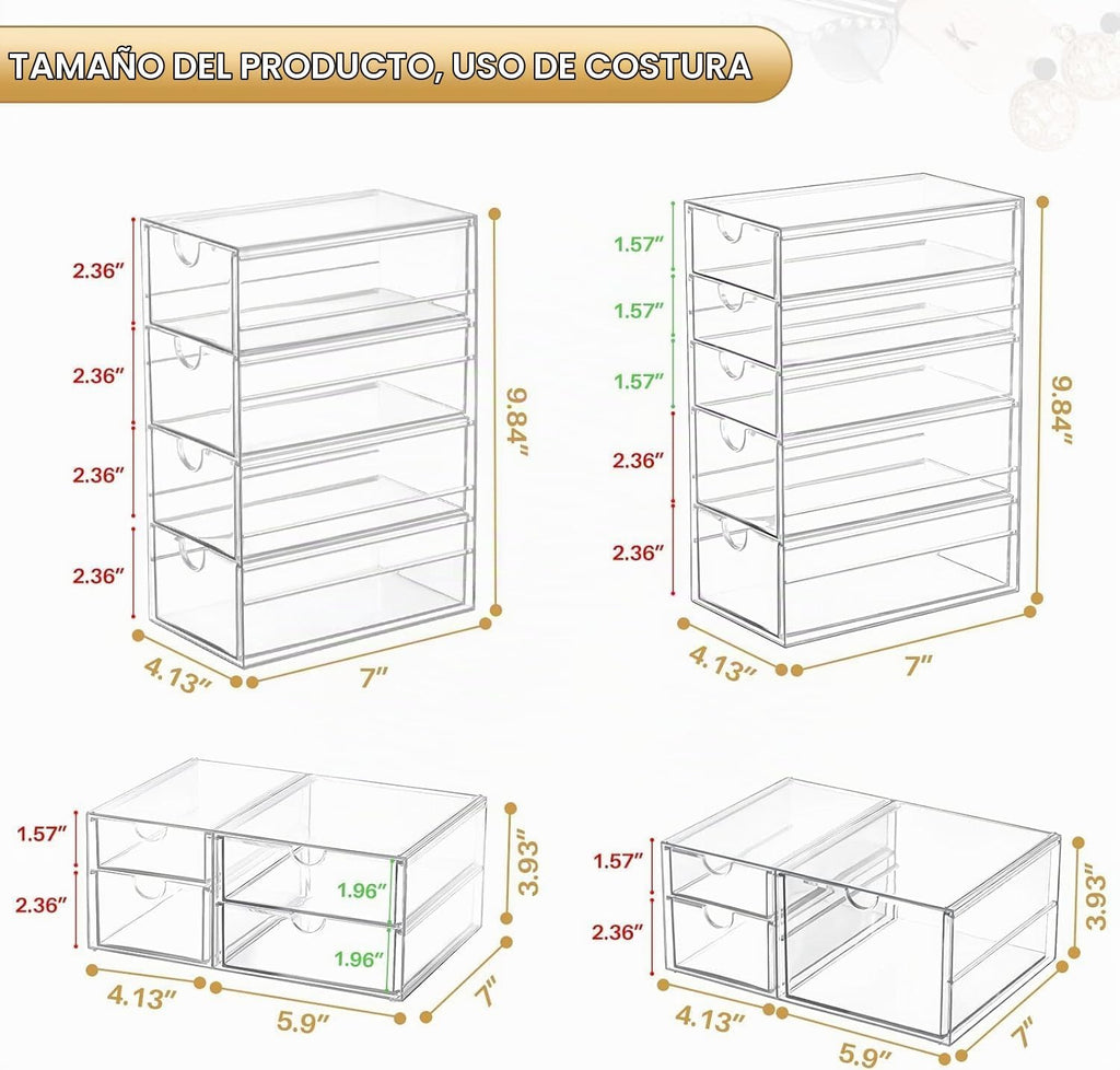 Organizador acrílico de 16 cajones para almacenamiento y maquillaje para escritorio