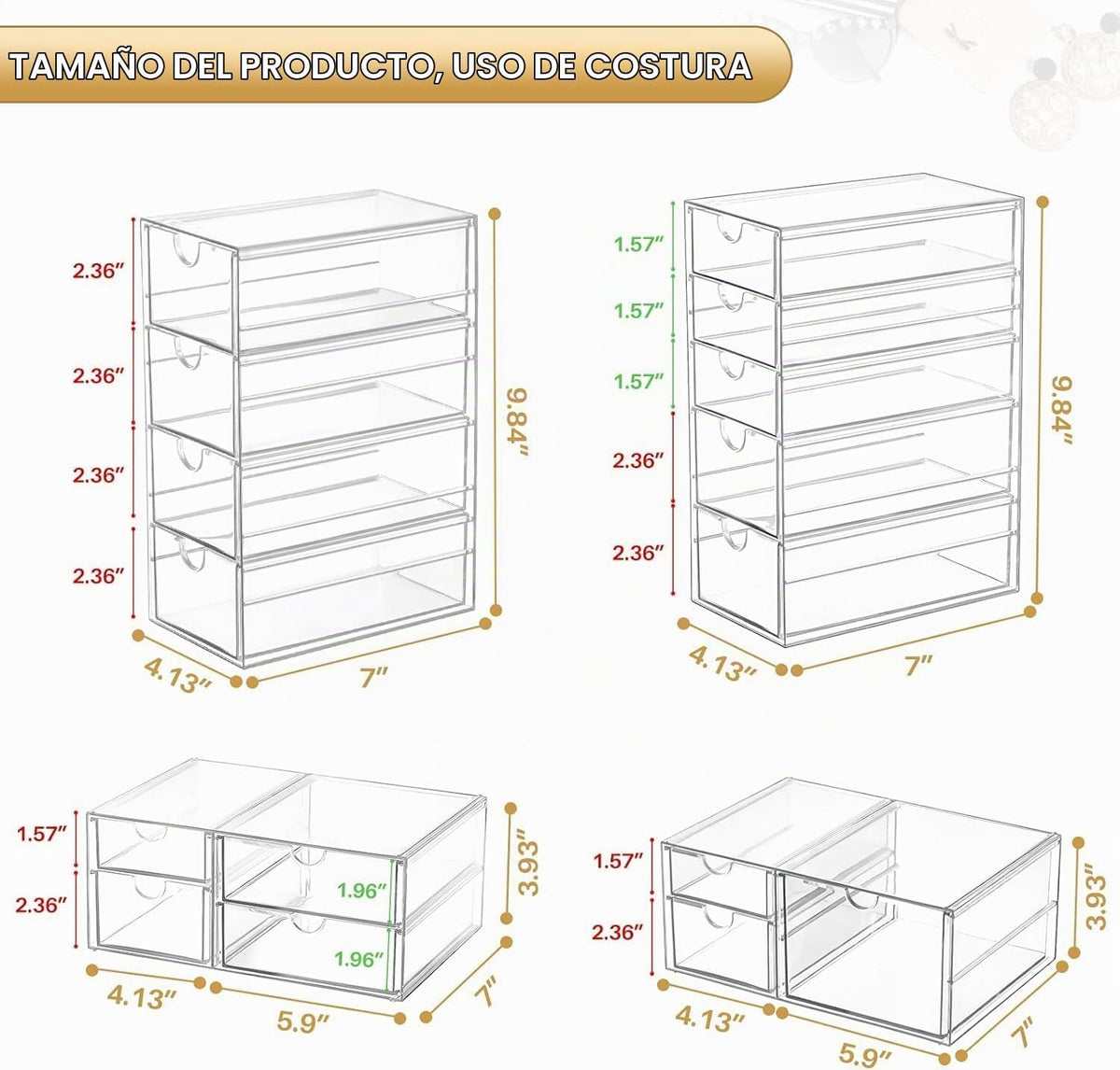 Organizador acrílico de 16 cajones para almacenamiento y maquillaje para escritorio