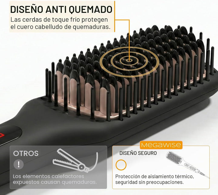 MEGAWISE - Cepillo alisador de cabello, cepillo de cerámica iónica...
