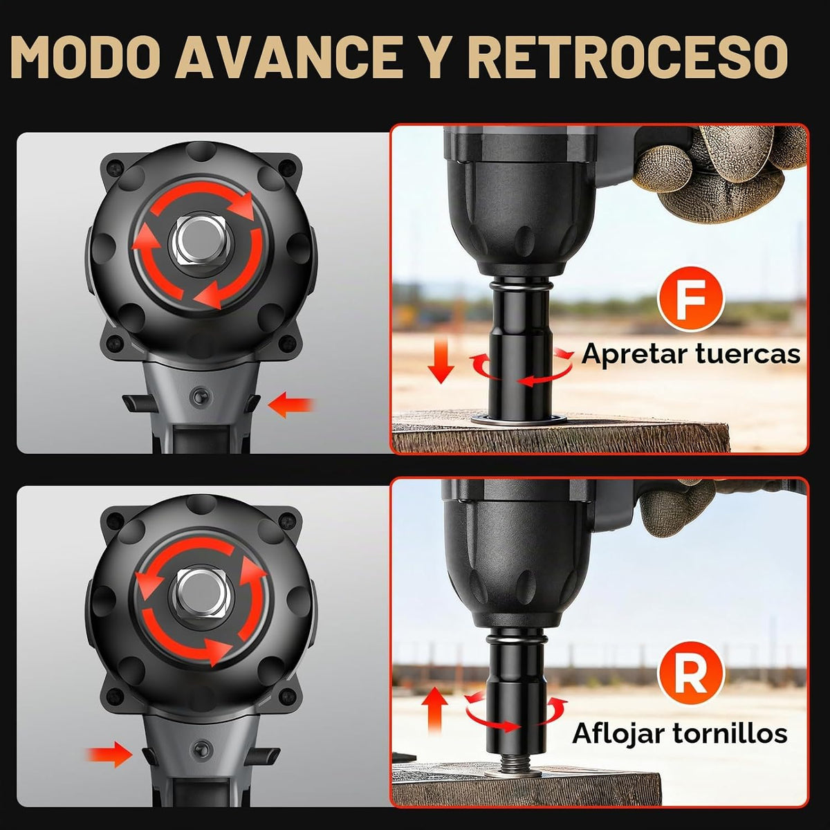 Llave de impacto inalámbrica de 1/2", pistola de impacto de 738