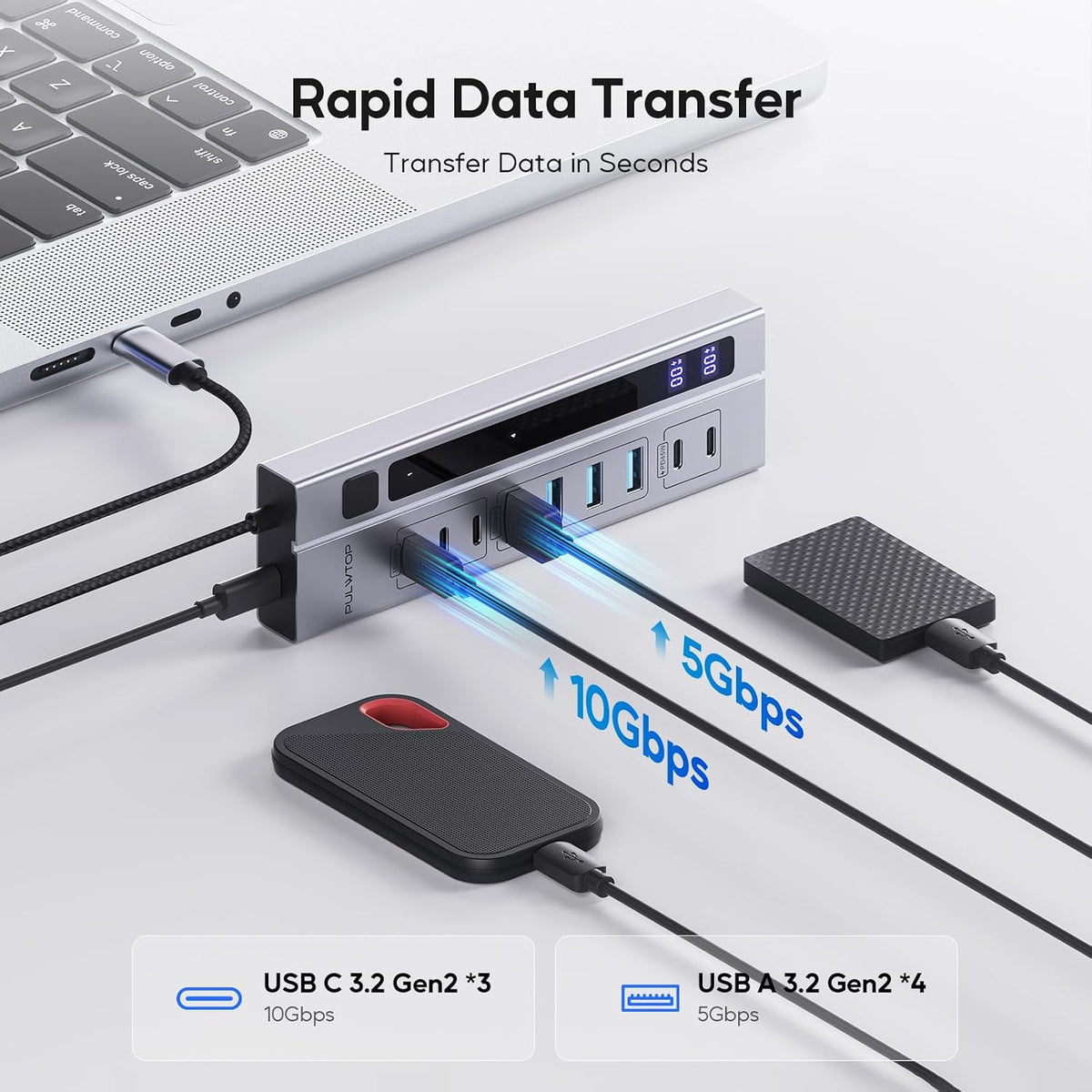 PULWTOP, BH-221D, hub USB 3.2, alimentado