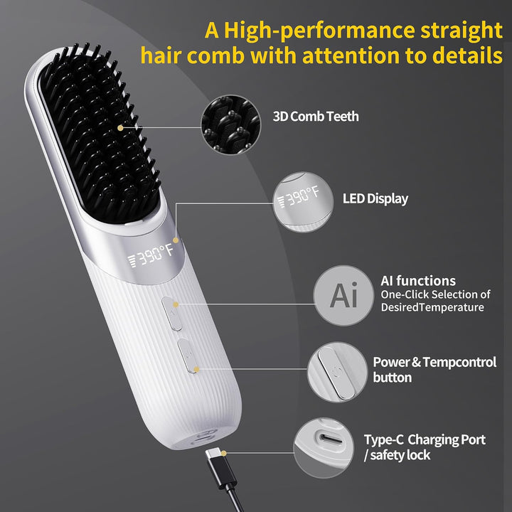 Cepillo de peinado inalámbrico 2 en 1 AI Smart Styler calor rápido...