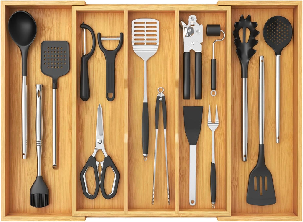 Lifewit - Organizador de cajones de cocina de bambú, bandeja para