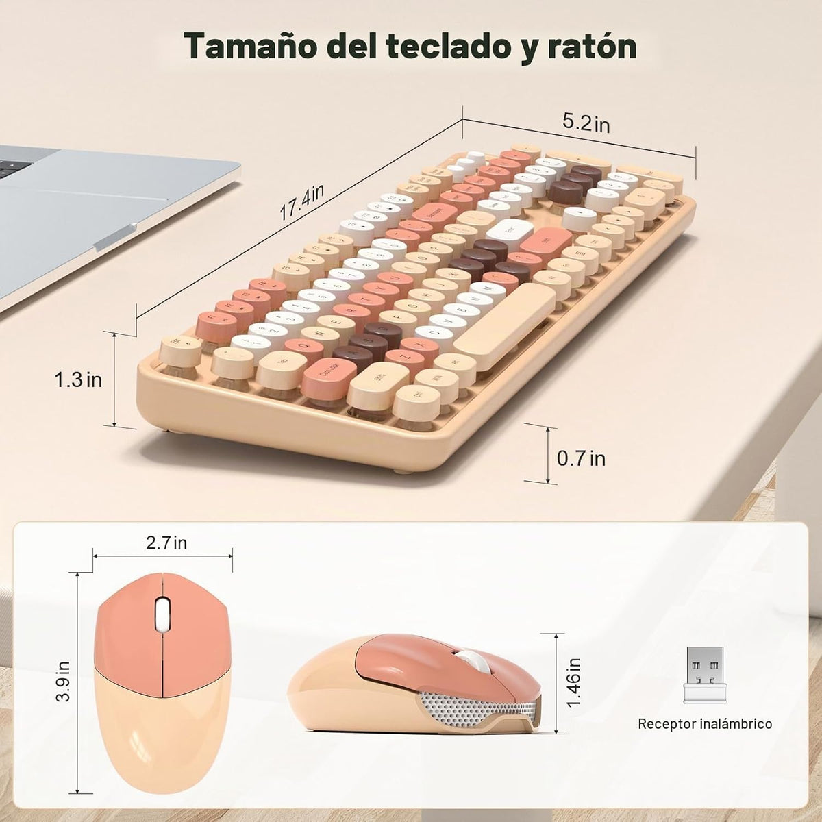 SQMD Combo de teclado y mouse inalámbricos, teclado retro de tamaño...