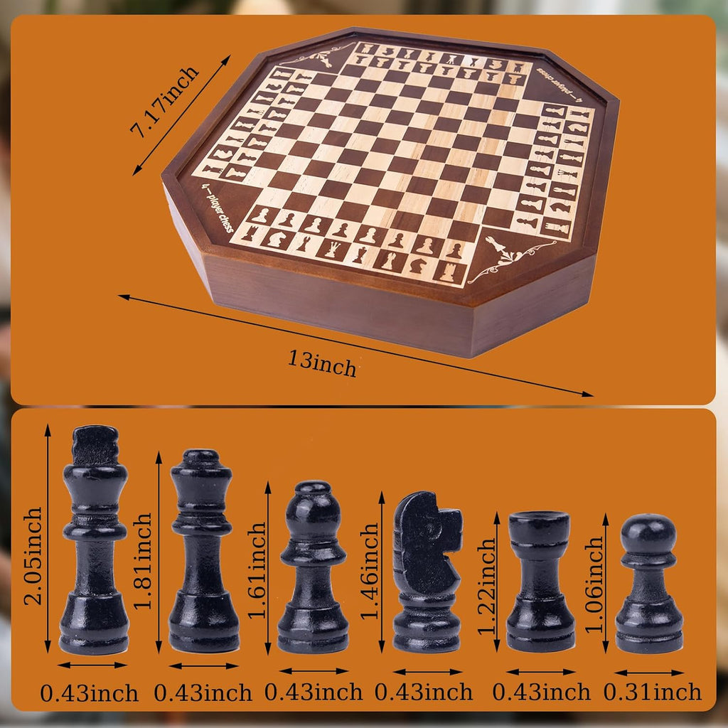 Juego de mesa de ajedrez de madera para 3 o 4 jugadores, juego de ajedrez, juego IQ, un tablero de ajedrez con posiciones marcadas de piezas de ajedrez, un regalo para entusiastas del ajedrez