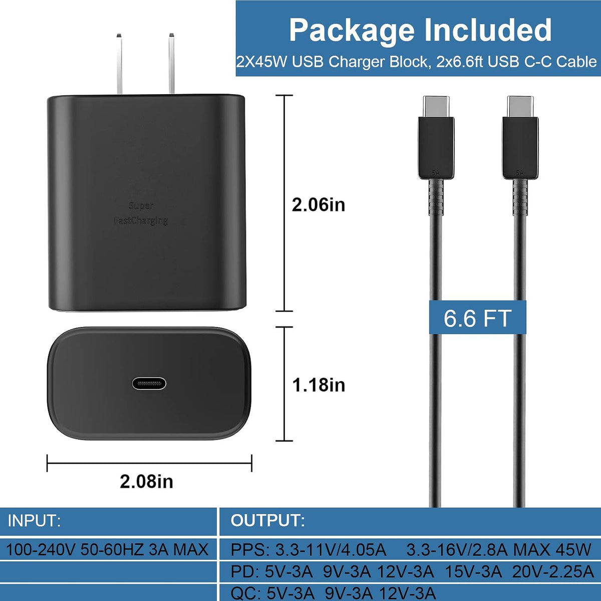 Cargador súper rápido USB C de 45 W, cargador tipo C de carga rápida con