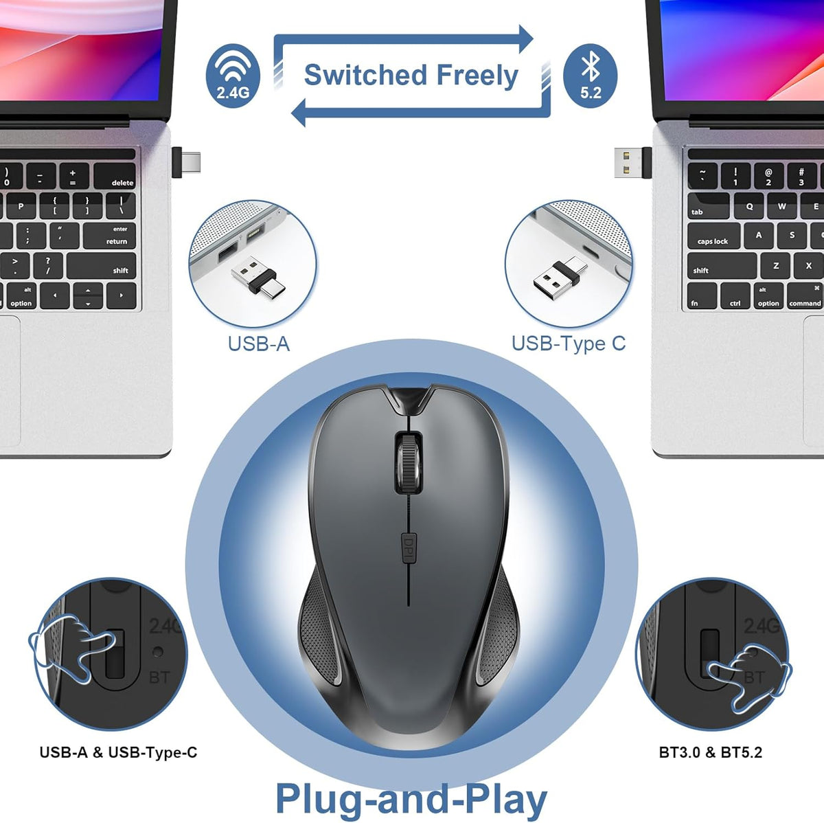 Mouse para MacBook Mouse inalámbrico Bluetooth portátil MacBook Air...
