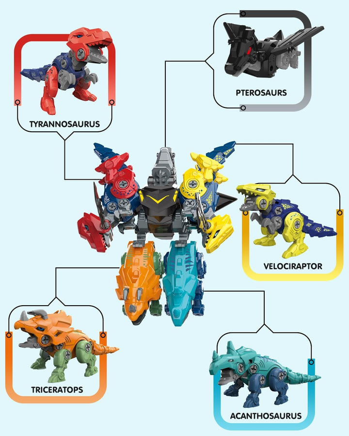 Humzo - Juguetes transformadores de dinosaurio 5 en 1 para