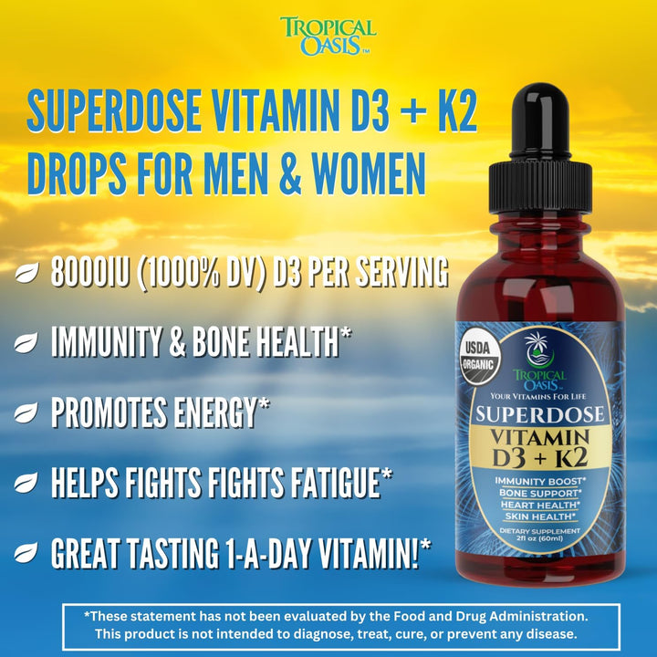USDA Orgánico Gotas Líquidas de Vitamina D3 K2 para Adultos | Super...