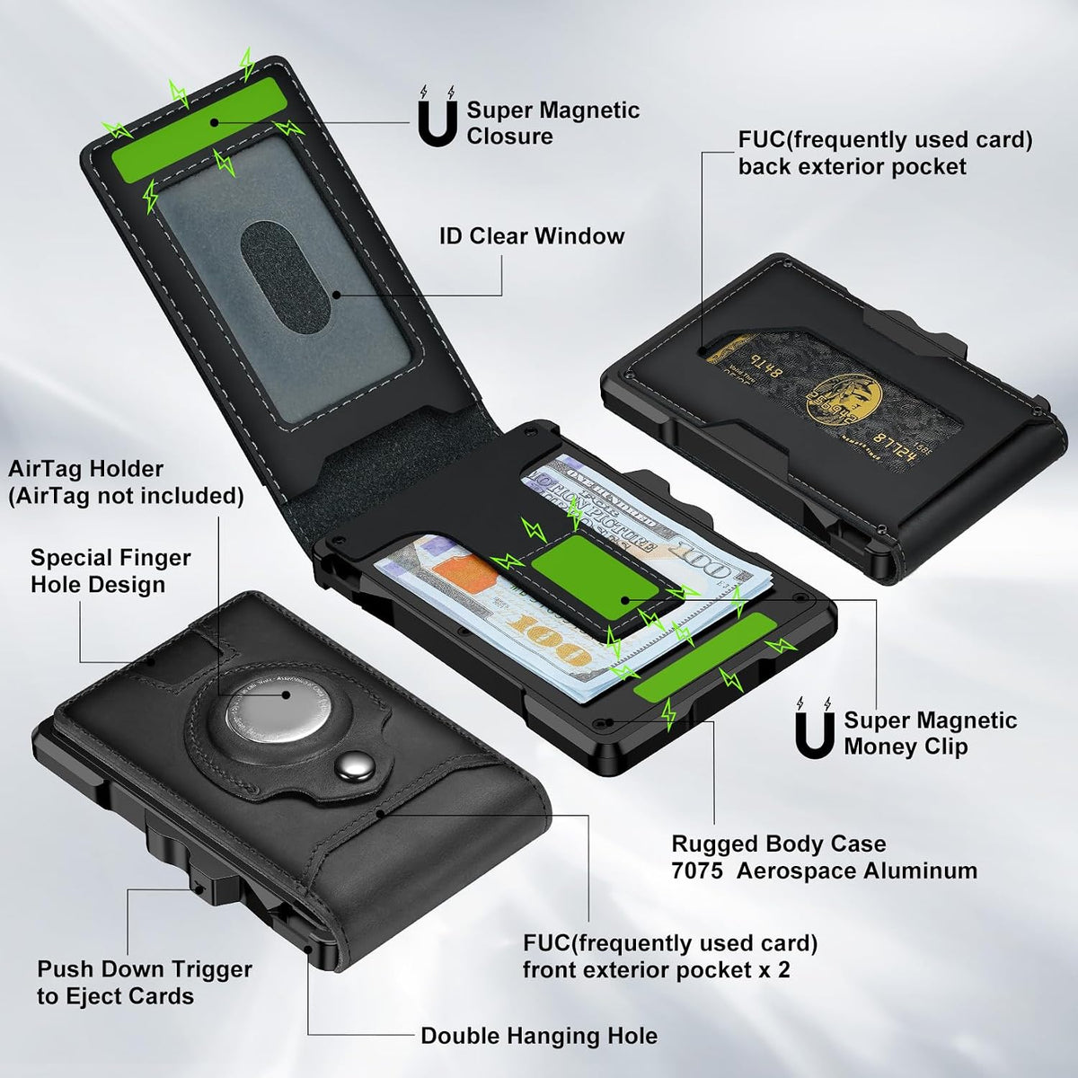 Cartera de cuero genuino para Airtag: Carteras RFID con soporte para