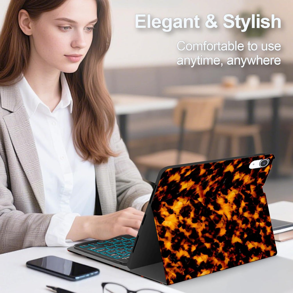 Funda con teclado Bluetooth para iPad de 10.9 pulgadas (2022), (A16) de 11ª/10ª generación de 11 pulgadas 2025 con retroiluminación de 7 colores, bonito diseño estético elegante con soporte
