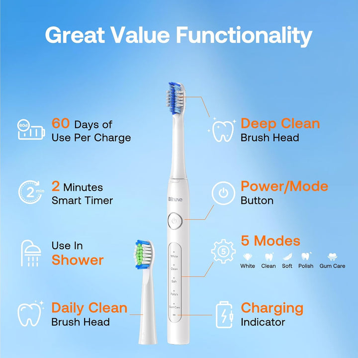 Cepillo de dientes eléctrico ultrasónico Bitvae para adultos y niño...