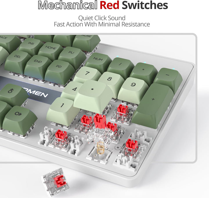 Owpkeenthy Teclado mecánico verde para juegos de tamaño completo co...