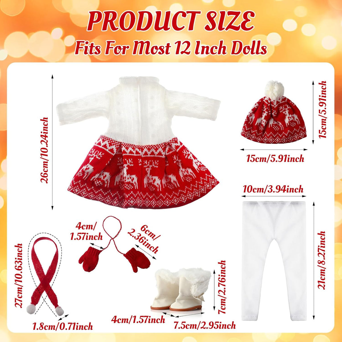 Juego de 6 piezas de ropa de muñeca de Navidad de 18 pulgadas