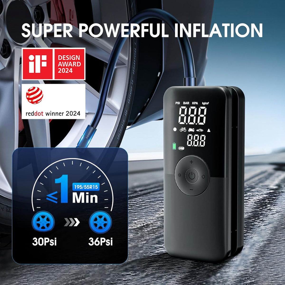 CARSUN Inflador de neumáticos inalámbrico, compresor de aire portát...