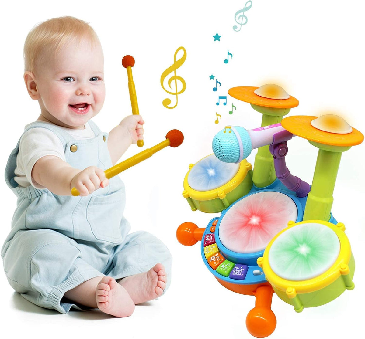 Juego de batería para niños pequeños, instrumentos musicales para niños, juguetes para regalos de cumpleaños de niños, kit de batería eléctrica para bebés y niñas