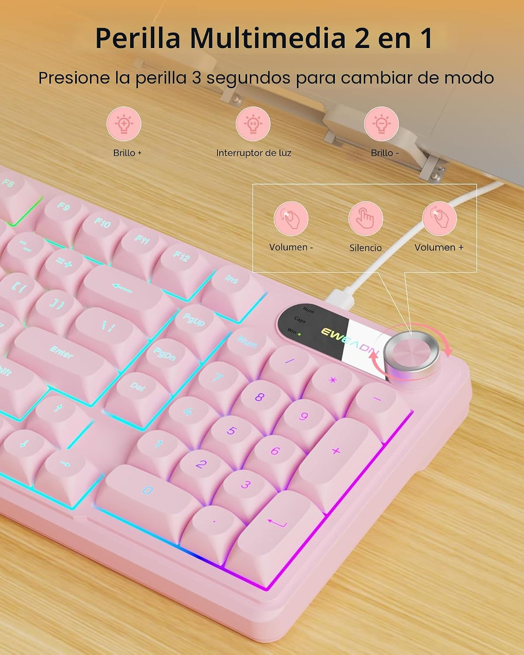 EWEADN Combo de teclado y mouse con cable con reposamuñecas desmont...