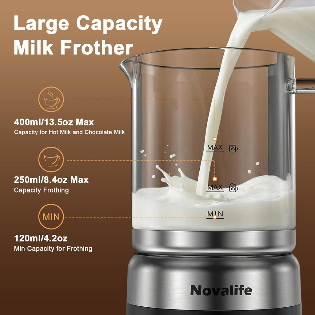 Espumador de leche eléctrico 5 en 1, espumador de leche extraíble y vaporizador de un solo toque para espuma de leche caliente y fría, latte/capuchino/chocolate caliente, espumador de leche de 600 W