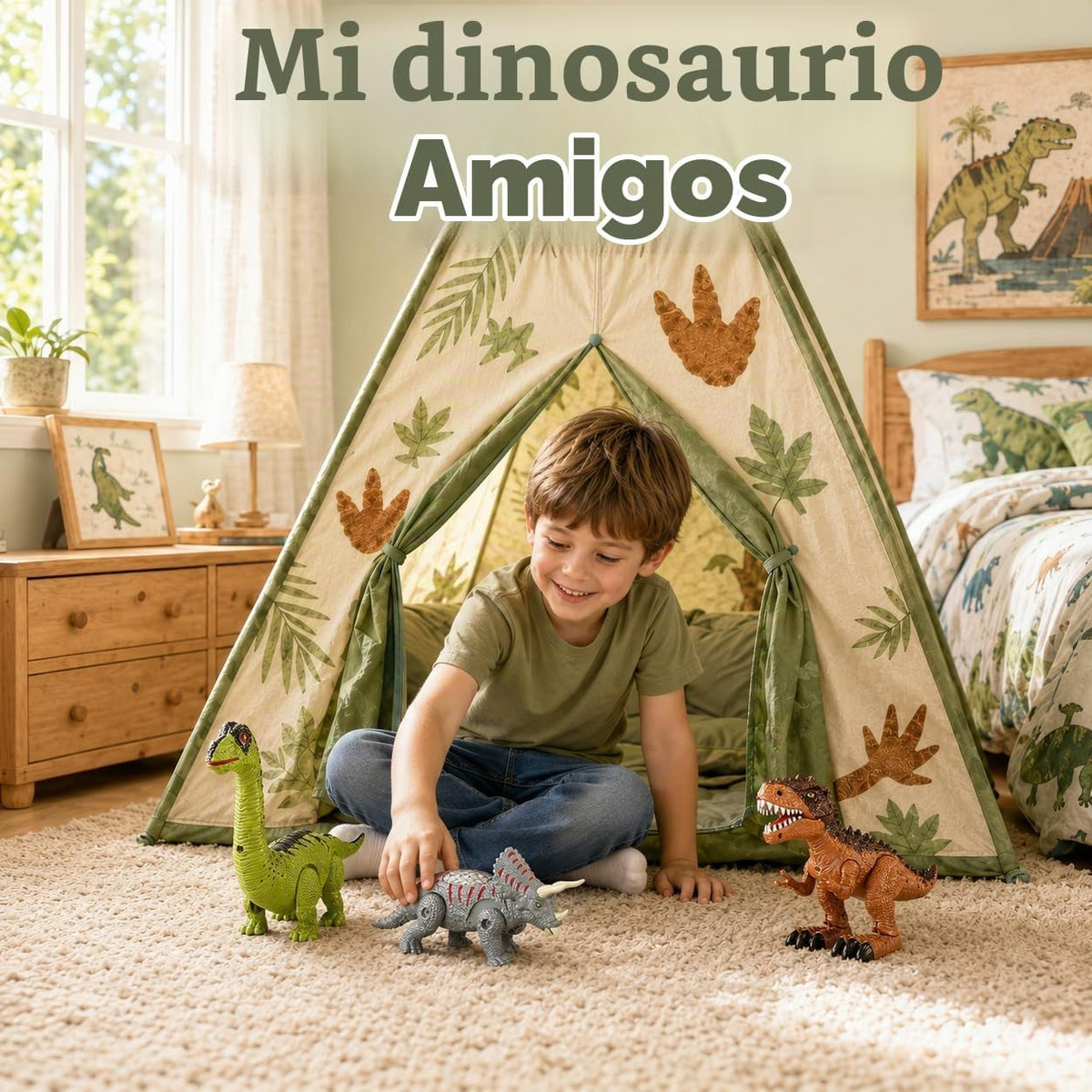 Paquete de 3 dinosaurios que caminan para niños de 3 a 5 a 7 años de edad, tiranosaurio simulado braquiosaurio triceratops con sonido y luz, regalos de cumpleaños